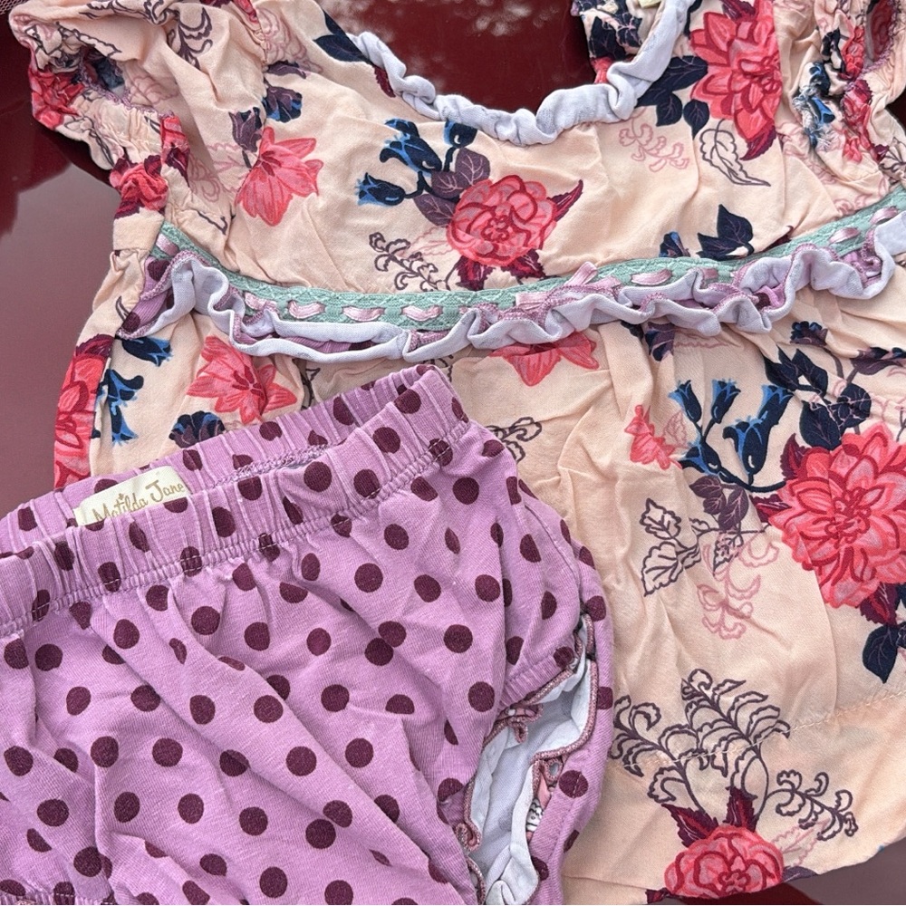 Matilda Jane Floral and Polka Dot Kids Matching Set - Pink and Purple